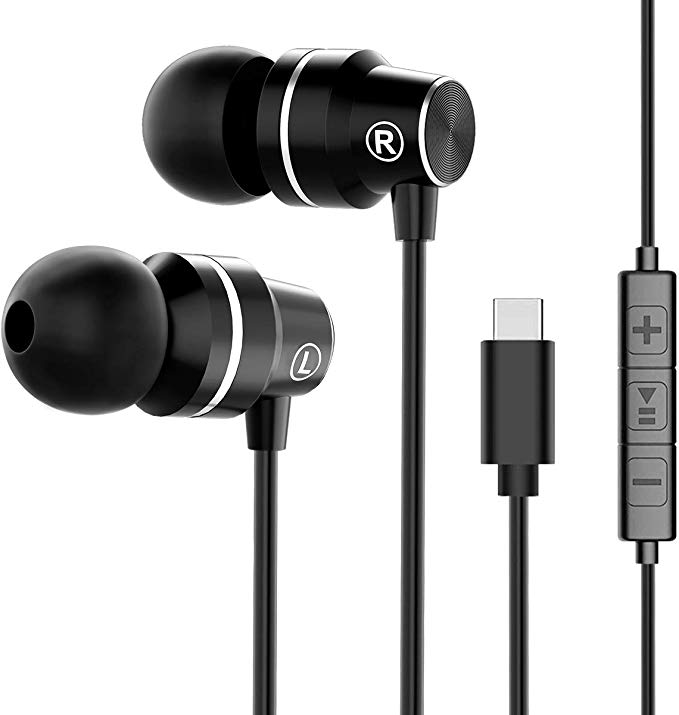 USB Type C Earbuds Stereo in Ear Earbud Headphones with Microphone Bass Earphones with Mic and Volume Control Compatible with Google Pixel 2/XL, Xiaomi, Huawei and More