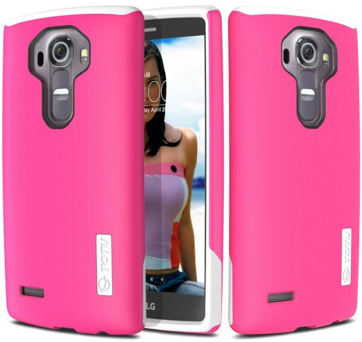 LG G4 Case TOTU G4 Case Durable Series Protective Grip Cover Drop Protection Tough Hard Shock-Resistant Hybrid Cover Dual Layer Armor Defender Case for LG G4 - PinkWhite