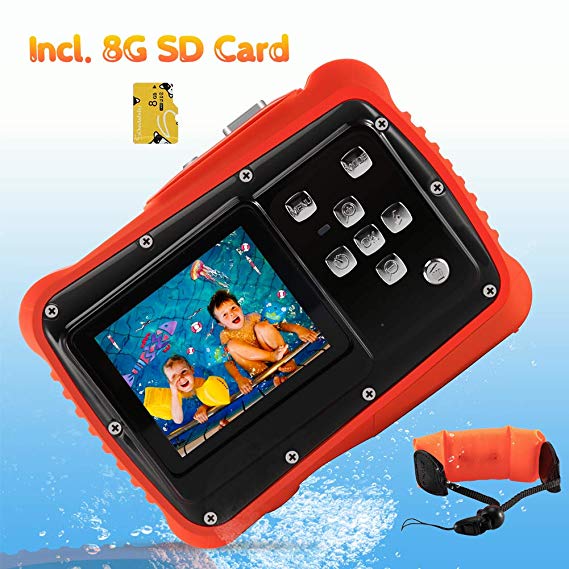 Waterproof Camera for Kids, CrazyFire 12MP HD Underwater Digital Camera Children Birthday Gift, 2.0 Inch LCD Display, 8X Digital Zoom with 8G SD Card and Floating Wrist Strap