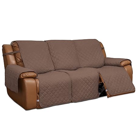 Easy-Going Recliner Split Sofa Cover For Each Seat, Reversible Couch Cover For 3 Seat Recliner, Furniture Protector With Elastic Straps For Kids, Dogs, Pets (3 Seater, Brown/Beige), Microfiber