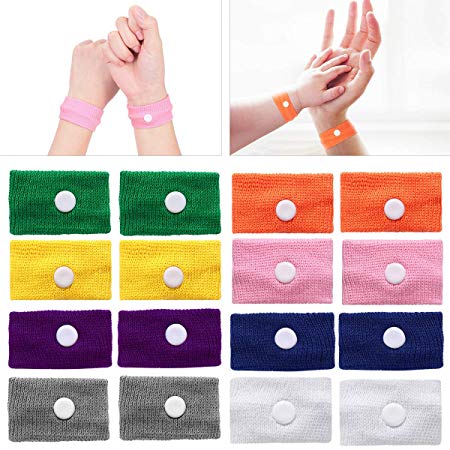 ROSENICE Motion Sickness Bands - 8 Pairs of Natural Acupressure Nausea Relief Wristbands Anti Nausea Bracelet Drug-Free for Sea Car Flying Pregnancy Travel Sickness