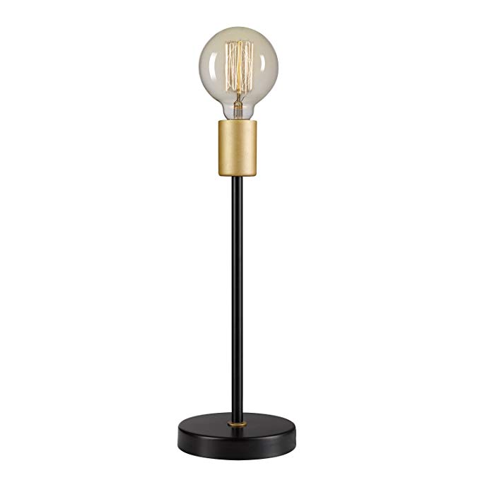 Globe Electric 12939 Remington 15" Table Lamp, Black Finish, Exposed Gold Socket, In-Line On/Off Rocker Switch