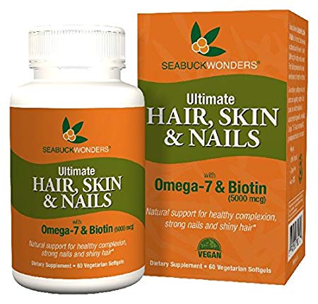 SeabuckWonders Organic Ultimate Hair, Skin & Nails with Omega-7 and Biotin, 60 Count Softgels