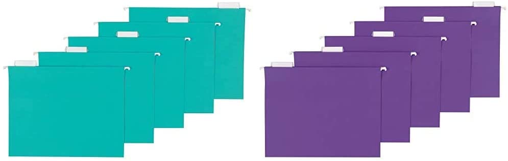 AmazonBasics Hanging Folders, Letter Size, Aqua, 25-Pack & Hanging Folders, Letter Size, Violet, 25-Pack