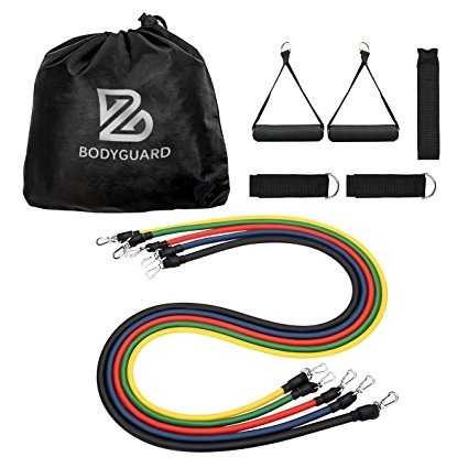 Bodyguard 11Pcs Resistance Bands Set, with Door Anchor, Handles, Ankle Straps and Carrying Bands,Elastic Pull Rope Perfect for Resistance Training, Physical Therapy, Home Gyms Workouts Yoga Pilates