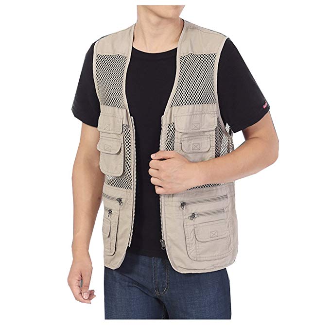 Kedera Men's Mesh Fishing Vest Photography Work Multi-Pockets Outdoors Journalist's Vest Jacket