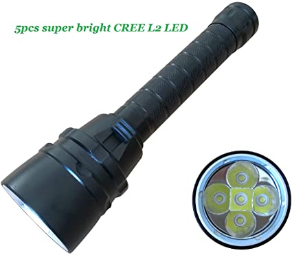 Goldengulf Professional Scuba Diving Flashlight 5PCS CREE L2 LED Super Bright 4800 Lumen Underwater 100M Submarine Light Battery and Charger Included