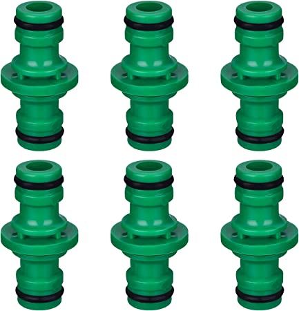 6 Pack Double Male Hose Connectors Extender for Join Garden Hose Pipe Tube (Green)