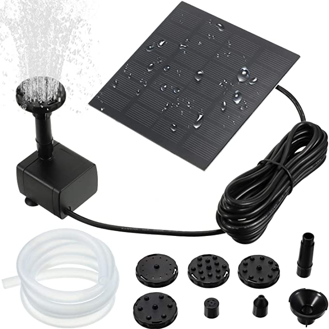 Solar Fountain Pump 1.5W 200L/H Solar Powered Panel Water Pump Garden Floating Pump with 6 Nozzles, Silicone Clear Tubing for Garden, Pool, Pond, Aquarium, Fountain Supplies