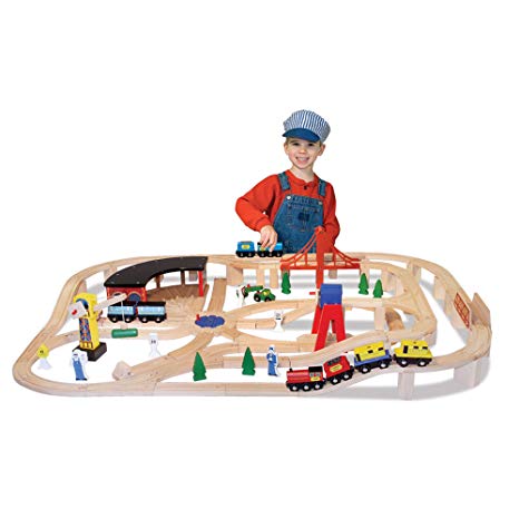 Melissa & Doug Wooden Railway Set, 130 Pieces (E-Commerce Packaging, Great Gift for Girls and Boys - Best for 3, 4, 5 Year Olds and Up)