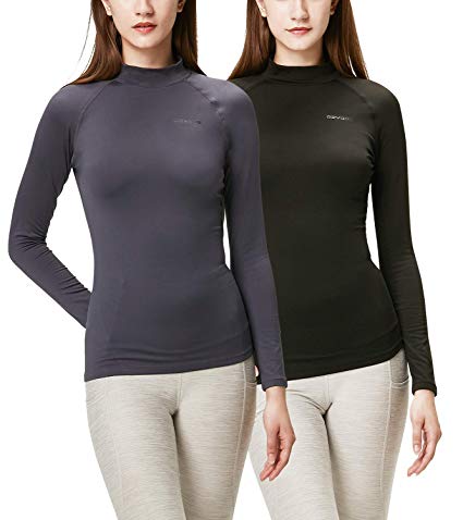 DEVOPS Women's 2 Pack Thermal Heat-Chain Compression Baselayer Tops Mock Turtleneck Long Sleeve T-Shirts