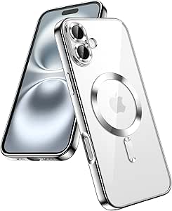 JETech Soft Clear Case for iPhone 16 6.1-Inch, Camera Lens Full Protection, Compatible with MagSafe Wireless Charging, Shockproof Electroplated TPU Phone Cover (Silver)