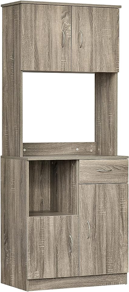 HOMCOM Buffet de Cuisine Armoire de Cuisine Multi-rangements 3 placards 2 niches tiroir Panneaux Particules Classe E1 Aspect chêne Gris