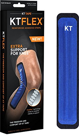 KT Tape KT Flex Reinforced Adhesive Strips for Knees, 8 Pre cut 10 inch Strips, Blue