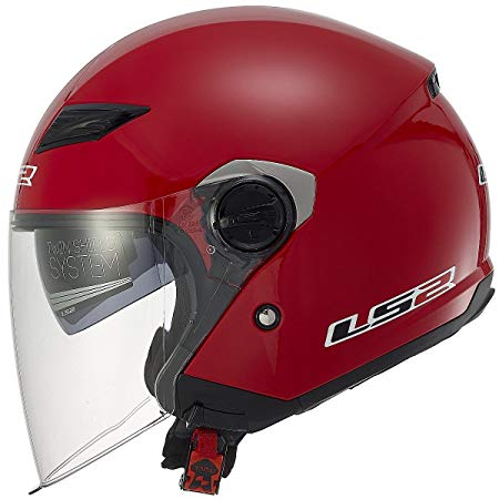 LS2 Helmets 569 Track Solid Open Face Motorcycle Helmet with Sunshield (Red, Medium)