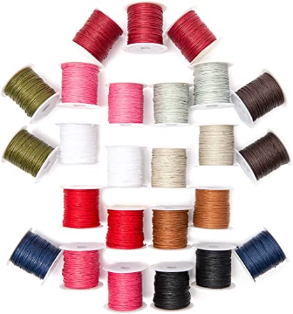 Genie Crafts 1mm Waxed Cotton String Thread Cord (25 Pack), Assorted Colors