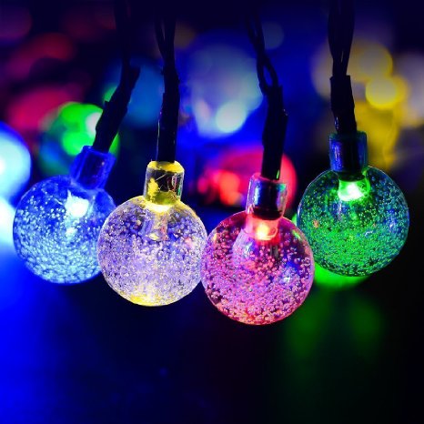 Dephen Globe Solar String Lights, Crystal Ball String Lights, ,19.7 ft 30 LED Fairy Orb Bubble Christmas Solar Powered String Lights for Outdoor Garden Yard Patio Party Home Decoration(Multicolour)