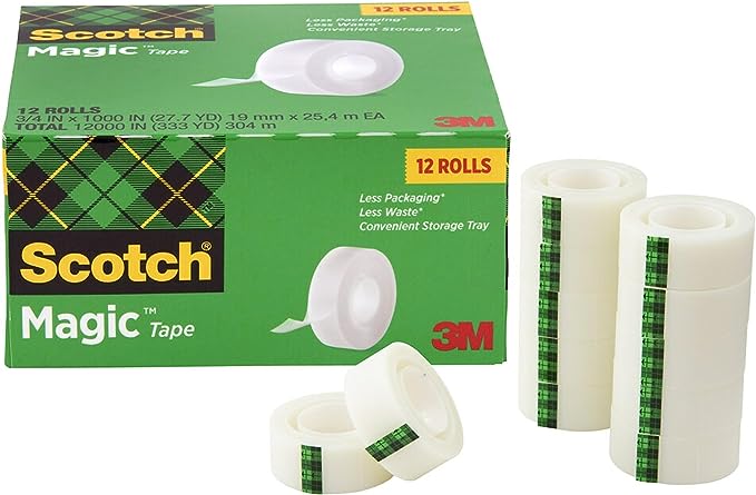 Scotch Magic Tape, 12 Extra Long Rolls, Great for Gift Wrapping, Numerous Applications, Invisible, Engineered for Repairing, 3/4 x 1296 Inches, Boxed (810K-12-CP)