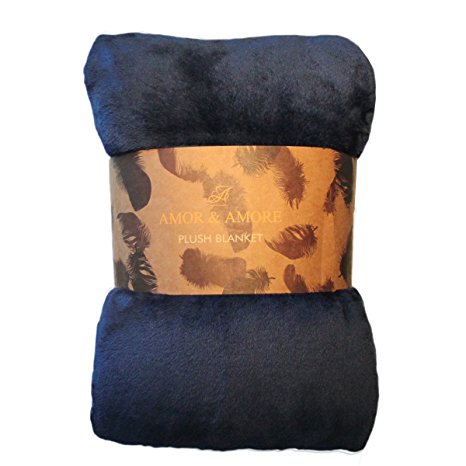Amor&Amore Super Soft Warm Wear-Resistant Plush Blanket, Twin Size 66 x 90 Inches, Navy Blue