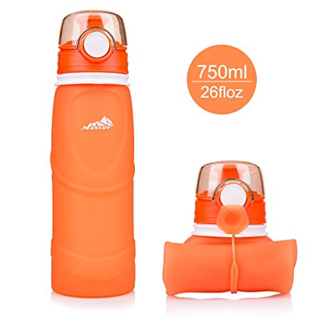 Mansov Water Bottle Silicone Leak Proof Collapsible Sports Water Bottle 26floz BPA Free Drinking Water Kettle for Outdoor Hiking Camping Running Traveling