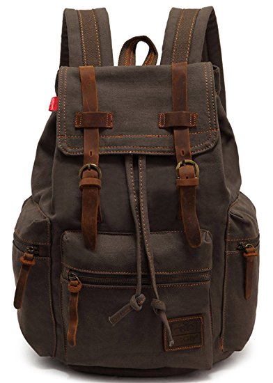 EcoCity Vintage Canvas Backpack Rucksack Schoolbag (army green)