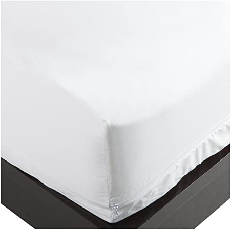 National Allergy Premium 100% Cotton Zippered Mattress Protector - Full Size - 12-inch Deep - White - Breathable Hypoallergenic Dust Mite & Bed Bug Proof Cover - Advanced Encasement