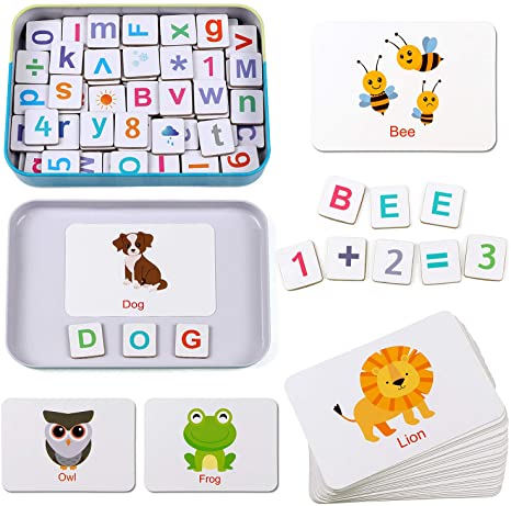 Lewo Magnetic Letters and Numbers Wooden Alphabet ABC Fridge Magnets Flash Cards Spelling Counting Game Preschool Educational Toys for 3 4 5 6 Years Old Kids Toddlers Boy Girl