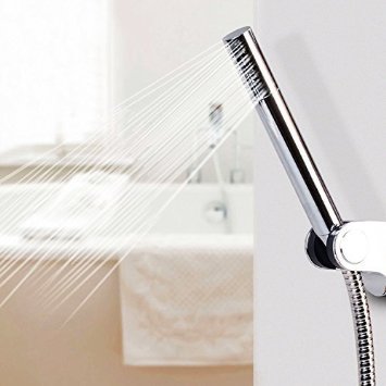 VDOMUS handheld Shower Head Modern Round Bar Hand shower with Flexible Stainless Steel Tube Standard 12 Thread Connector - Chrome