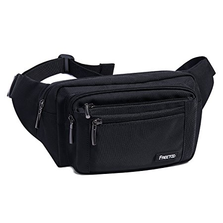 FREETOO Large Bum Bag 32.7 to 45.3 Inch Size Waist Travel Pouch Pack with 6 Zipped Pockets Ideal For Hiking Travel Holidays & Festivals