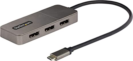 StarTech.com USB-C to Triple DisplayPort 1.4 MST Hub, 4K 60Hz, 1ft (30cm) Cable, USB Type-C to DisplayPort 1.4 Multi-Stream Transport Hub, DisplayPort Splitter, Triple Monitor Adapter (MST14CD123DP)