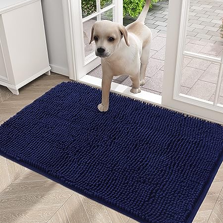 OLANLY Dog Door Mat for Muddy Paws, Absorbs Moisture and Dirt, Absorbent Non-Slip Washable Mat, Quick Dry Microfiber, Mud Mat for Dogs, Entry Indoor Door Mat for Inside Floor(30x20 Inches, Navy Blue)