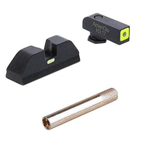Ultimate Arms Gear AmeriGlo GL-615 Glock 20,21,29,30,31,32,36,40,41 ProGlo Square Lime Green Front Lumi Line Green Rear w Front Sight Installation Hex 3/16 Tool