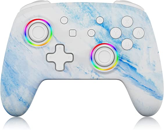 NexiGo Wireless Controller for Switch/Switch Lite, Extra Controllers for Nintendo Switch Controllers, Bluetooth Switch Controller with Vibration, Motion, Turbo and LED Light (White & Blue)