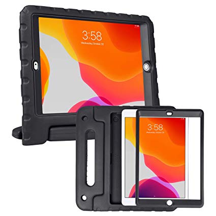 HDE iPad 7th Generation Case for Kids with Built-in Screen Protector – iPad 10.2 inch 2019 Case for Kids Shock Proof Protective Heavy Duty Cover with Handle Stand for 2019 Apple iPad 10.2 - Black