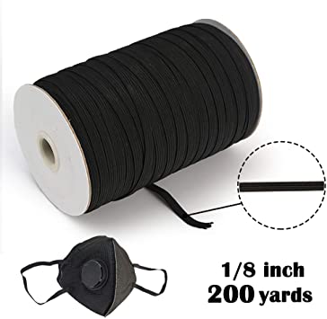 Midi Ribbon Black 200-Yards Length 1/8" Width Braided Elastic Cord/Elastic Band/Elastic Rope/White Heavy Stretch Knit Elastic Spool, Crafts DIY Mask Bedspread Cuff