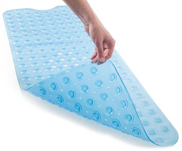 Non Slip Bath Mat | Original GripTight (TM) Technology | Non-Toxic (BPA-Free) & Anti-Bacterial | Extra Long Bathtub & Shower Mat with Powerful Suction Cups | 36" x 19", Clear Blue