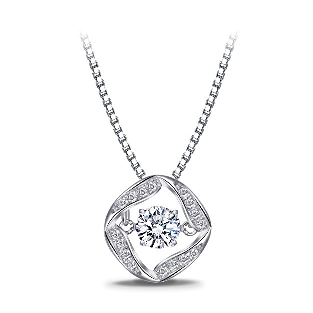 T400 Jewelers 925 Sterling Silver Dancing Stone Made with Swarovski Zirconia Pendant Necklace 18" Mother's Day Gift