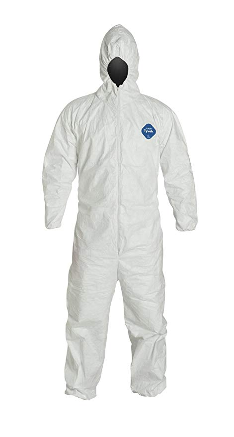 DuPont TY127S Tyvek Protective Coverall with Hood, Elastic Cuffs, Large with InPrimeTime Protective Gloves