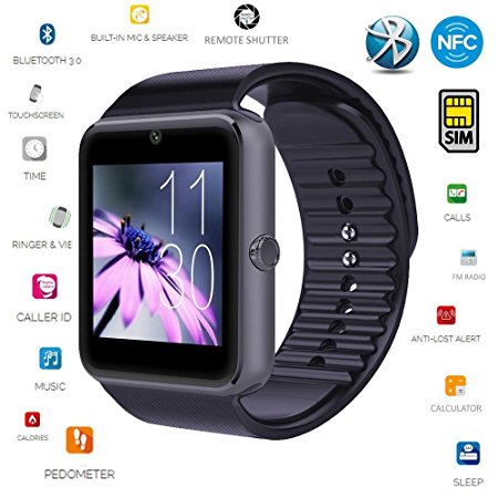 Smart Watch,[U.S. Warranty]JoyGeek All-in-1 Bluetooth Watch Wrist Watch Phone with SIM Card Slot and NFC for IOS Apple iPhone,Android Samsung HTC Sony LG Smartphones(Black)