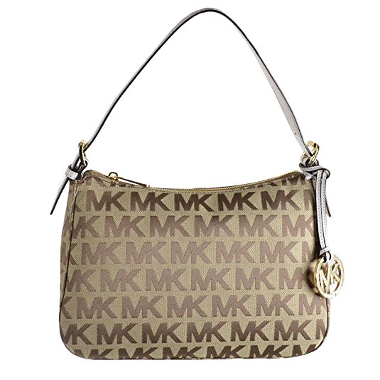 Michael Kors Jet Set Item Mk Signature jacquard TZ Shoulder Bag Beige Ebony Vanilla