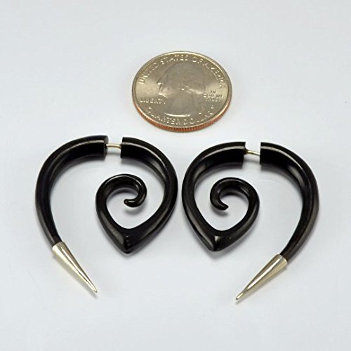 Fake Gauges – Sterling Silver Tipped Spiral Earrings - Horn - Faux Gauges