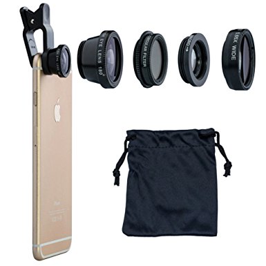 Luxsure® Universal 4 in 1 Camera Lens Kit Fish Eye Lens   2 in 1 Macro Lens   Wide Angle Lens   CPL Lens for iPhone 6/6 Plus/6s/6s plus/5/5S/4/4S,iPad Air/Mini,Samsung Galaxy/Note,Sony Xperia(Black)