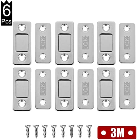 JQK Drawer Magnetic Door Catch, Thin (3.7mm) Cabinet Magnet Ultrathin Narrow Furniture Latch (6 Pack), 15 lbs Magnet Silver, HCC200-P6