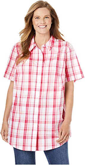 Woman Within Women's Plus Size Perfect Short Sleeve Button Down Shirt