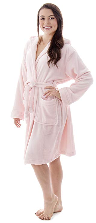 Verabella Womens Winter Soft Plush Long Sleeve Hooded Bath Lounge Robe