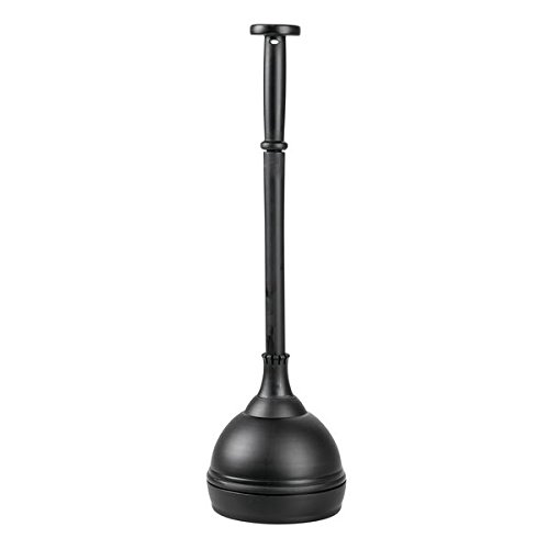 mDesign Bathroom Toilet Bowl Plunger Set with Lift & Lock Cover, Compact Discreet Freestanding Storage Caddy with Base, Sleek Modern Design - Heavy Duty Rustproof Plastic, Black