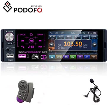 Podofo Single Din Car Stereo - Bluetooth Car Radio with RDS Turner Car MP5 Multimedia Player Support Steering Wheel Control/USB/Reversing Camera/Subwoofer/Microphone/AUX-in/TF Card