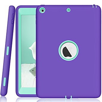 Walle Shop New iPad 9.7 2017 case,Slim Heavy Duty Shockproof Armor Defender Hard PC Silicone Hybrid High Impact Resistant Full Body Protective Cover for Apple iPad 9.7 inch 2017 (purple)