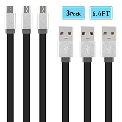 Long USB Cable，3pack/6.6ft Micro-USB to USB High Speed USB 2.0 Cable for Android devices, Samsung,Google, Kindle Fire, HD, HDX, Kindle Paperwhite, Voyage, Oasis, Amazon Tap.(Black)