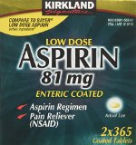 Kirkland Signature Low Dose Aspirin 2 bottles - 365-Count Enteric Coated Tablets 81 mg each